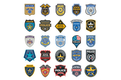 Police badges. Officer security federal agent signs and symbols police