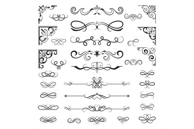 Vintage calligraphic borders. Floral dividers and corners for decorati