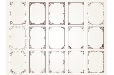 Calligraphic frames. Borders corners ornate frames for certificate flo