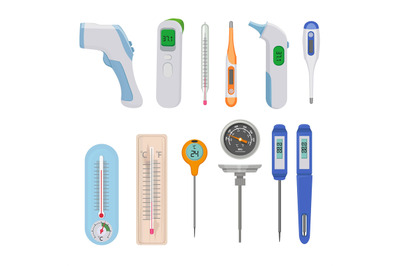 Thermometers. Difference hot and cold temperature measure counters ind