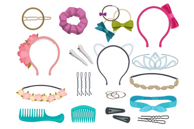 Hair accessories. Woman hair items stylist salon flowers elastic bands