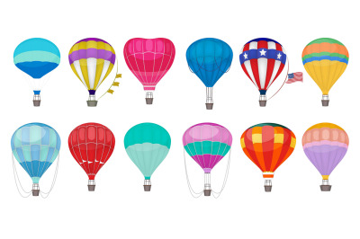 Hot air balloon. Romantic colorful flying entertainment festival ballo