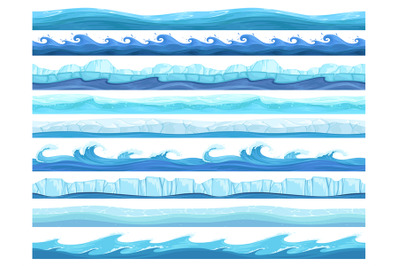 Water game seamless. Ice ocean sea or river layers parallax ready surf