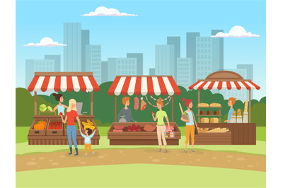 Local market. Food outdoor places in urban landscape bazaar owners wit