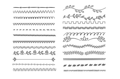 Hand drawn lines. Web dividers hatching pencil scribble vector underli