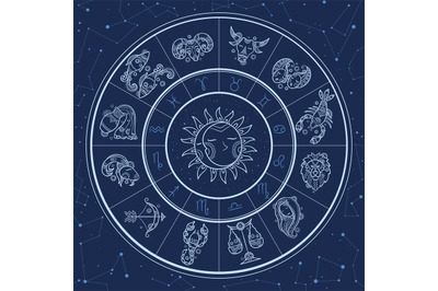 Astrology circle. Magic infographic with zodiac symbols gemini horosco