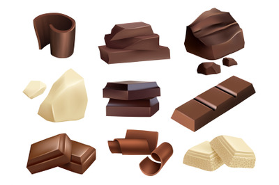 Chocolate. Sweets dessert parts of black and white chocolate vector re