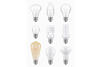 Light bulbs. Transparent halogen economical innovation bulbs vector re