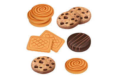 Cookies. Biscuits with chocolate and cream pieces snacks vector cooked