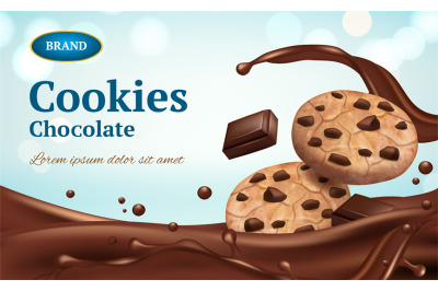 Cookies advertizing. Healthy delicious food chocolate biscuits on tabl