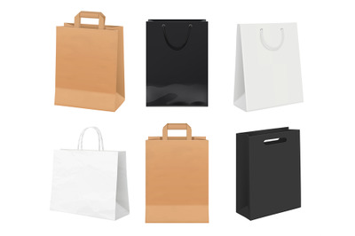 Paper bags empty. Identity packages from white and kraft paper shoppin