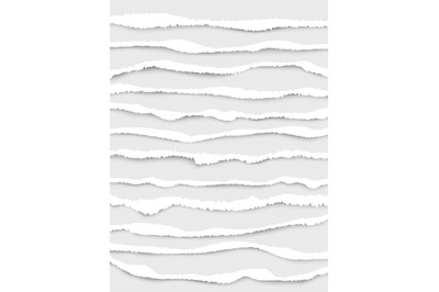 Ripped paper edges. Cut strip white notes ripped lines vector realisti