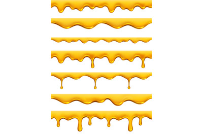 Honey dripping seamless. Yellow golden natural product honey splashes