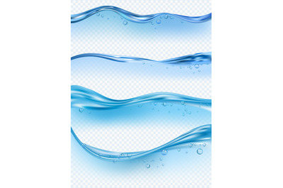 Wave realistic. Water splashes liquid surface with bubbles transparent