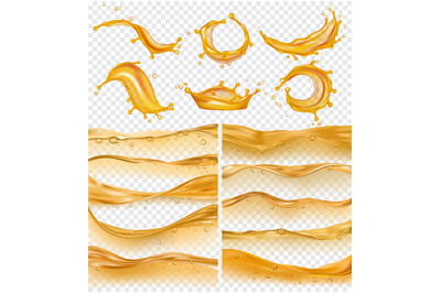 Oil waves. Realistic golden liquid surface of oil petrol flow drops an