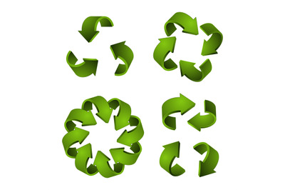 3D recycle icons. Vector green arrows&2C; recycling symbols isolated on w