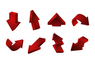 3D red arrows collection. Vector Up Down Recycling arrows isolated on