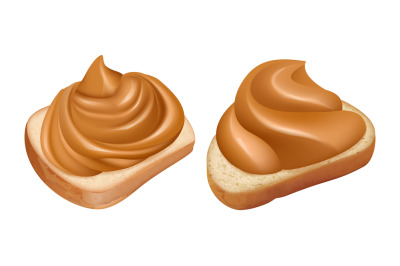 Peanut butter sandwiches. Vector realistic peanut butter swirl on brea