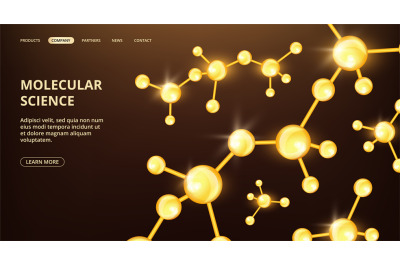 Molecular science landing page. Vector oil compound molecules web page