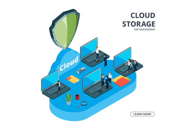 Cloud storage vector concept. Isometric business illustration. Busines