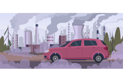 Polluter car. Atmospheric pollution industrial factory automobile traf