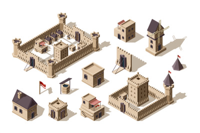 Medieval buildings. Ancient architectural objects village and castles