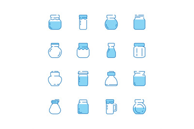 Bottles line icon. Jar packaged with healthy food jam products glass b