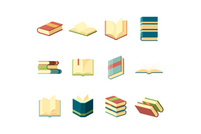 Books flat. Library symbols learning studying information handbook cov