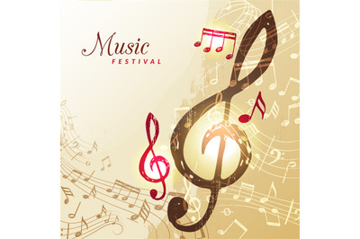 Music notes background. Festival instrument song sound stave treble cl