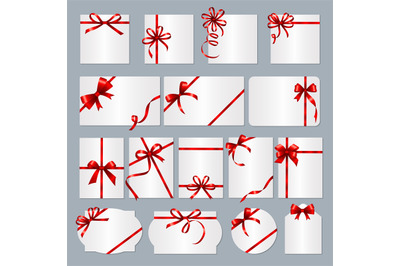 Gift card frames. Red ribbons gift banners with place for text vector