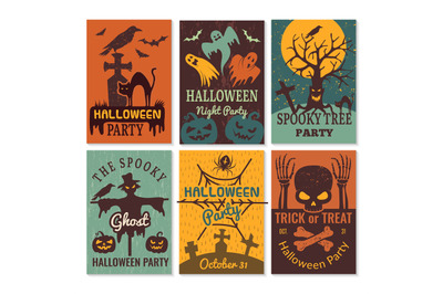 Halloween cards. Greeting cards invitation to horror scary evil hallow