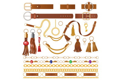 Leather elements. Fabric decoration for clothes luxury chains straps a