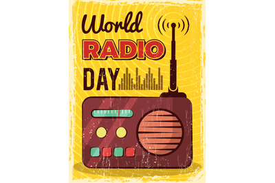 Radio poster. Microphone broadcast studio mic and speakers vector plac