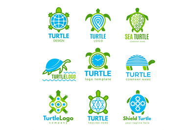 Turtle logo. Ocean wild animal stylized symbols tattoo designs vector