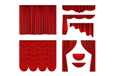 Red curtains. Theater fabric silk decoration for movie cinema or opera