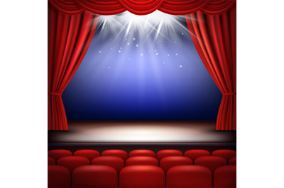 Theater stage. Festive background audience movie opera light with red