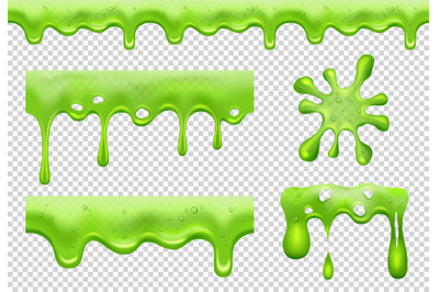 Slime. Green toxic flowing blotting and splatter dripping transparent