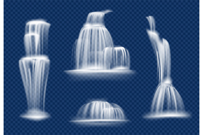 Waterfall. Water cascade flowing with splashes and drops fast transpar