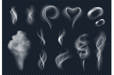 Steam realistic. Tobacco smoke steaming cloud from hot food vector iso