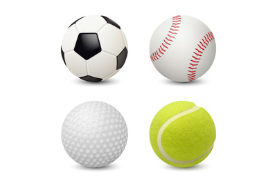 Sport balls. Baseball football tennis golf vector realistic sport equi