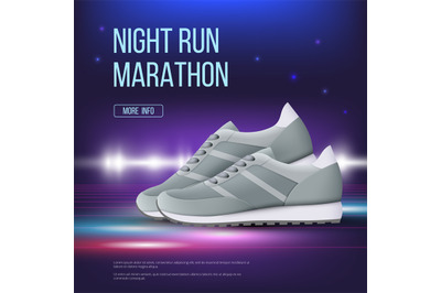 Sport shoes poster. Run sneakers modern trendy colored footwear advert