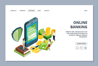 Online banking web page. Isometric security concept. Vector smartphone