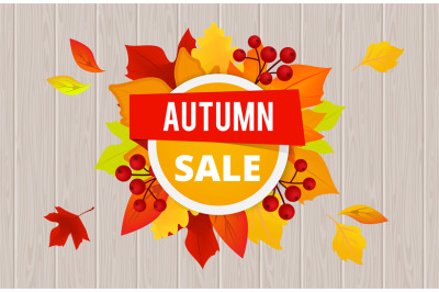 Autumn sale banner template. Vector sale flyer with autumn yellow red