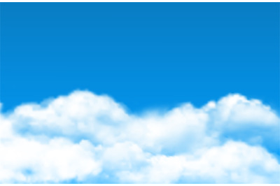 Cloud sky background. Vector realistic white clouds on blue sky