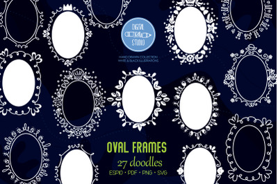 White Oval Doodle Frames | Hand Drawn Round Border | Wreath