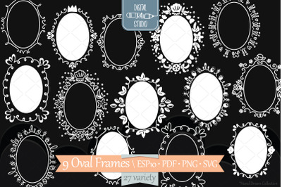 White Oval Doodle Frames | Hand Drawn Round Border | Wreath