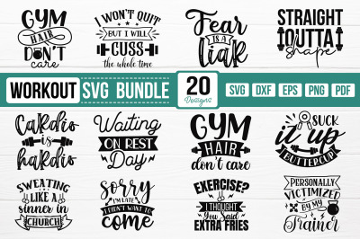 Workout SVG Bundle, 20 Workout Quotes SVG Cut Files