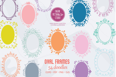 Colored Oval Doodle Frames | Hand Drawn Round Border | Wreath