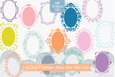 Colored Oval Doodle Frames | Hand Drawn Round Border | Wreath