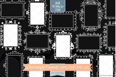 White Rectangle Doodle Frames | Hand Drawn Oblong Border | Wreath